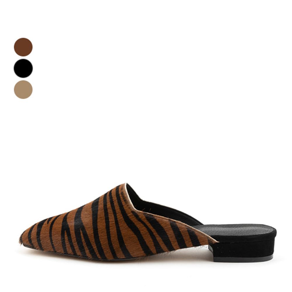 [KUHEE] Mule 2340K 2cm-Blooper Calf Zebra Pattern Flat Shoes - Made in Korea